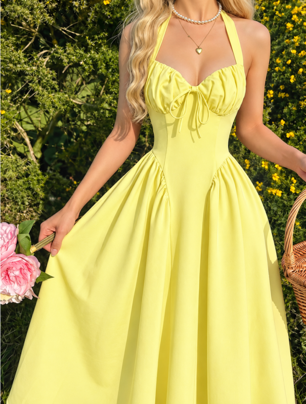 Bless Couture Women’s Ruched Halter A-Line Maxi Dress